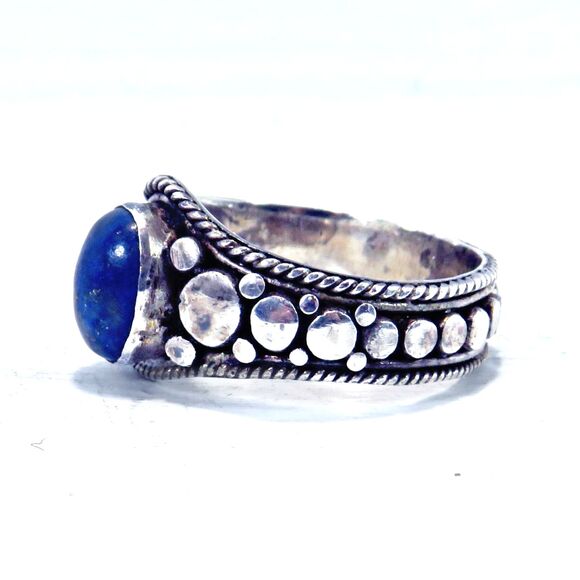 Sterling Silver Ring Women Sz 6 w/ Oval Blue Moonstone, Textured Band - Picture 3 of 9